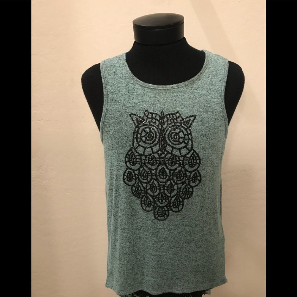 NEW Pale Aqua LACE TAG OWL Sz XL TOP